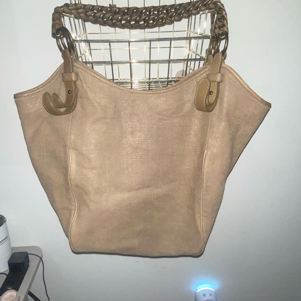 Ann Taylor Cream Tote Bag with Woven Fabric and Rope Handles